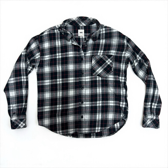 Vans Black Red Plaid Flannel Button Up Long Sleeve Shirt Size Small - Picture 10 of 12